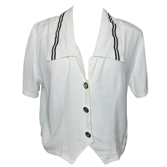 Vintage 80 HK Collectible Short Sleeve Button Shirt White Large Collared - Picture 1 of 7